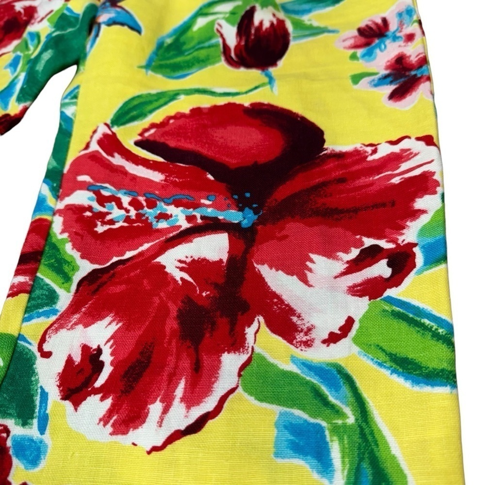 Lauren Ralph Lauren Linen Cropped Pants Women’s 8 Yellow Floral Tropical Hawaii - Picture 4 of 16